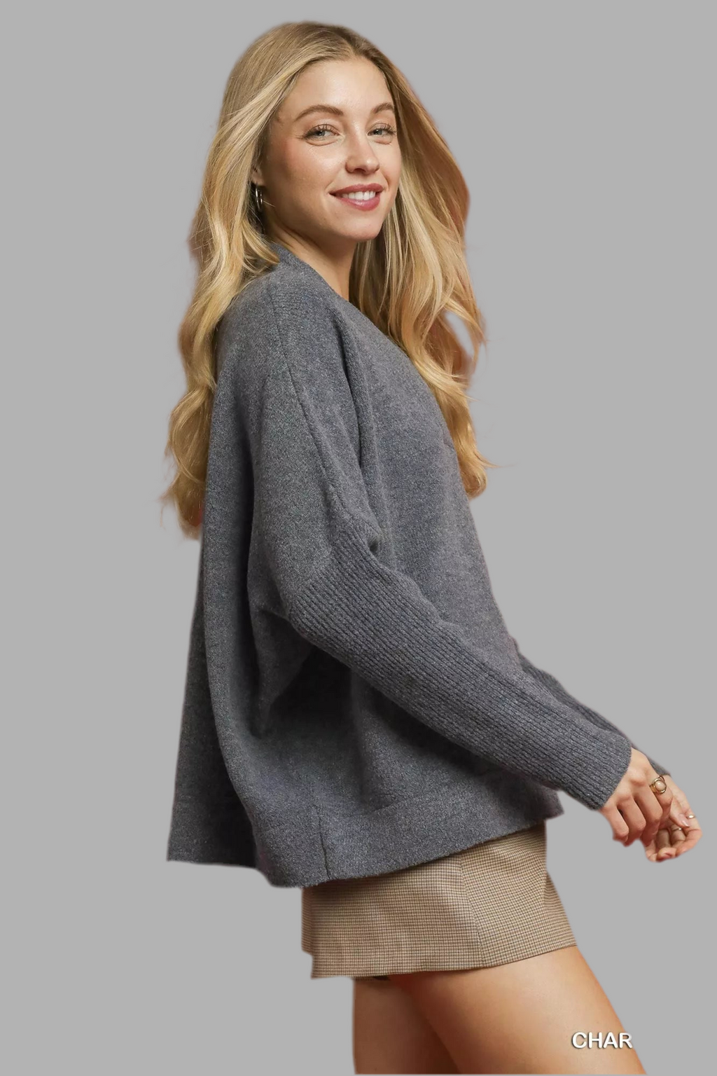 Umgee Charcoal V- Neck Sweater
