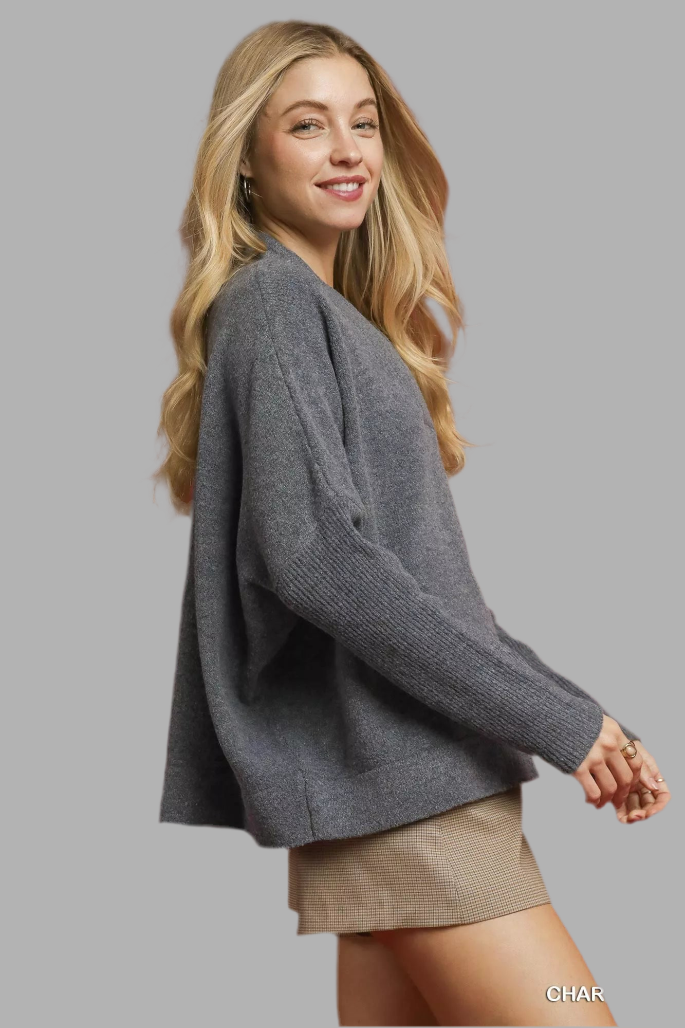 Umgee Charcoal V- Neck Sweater