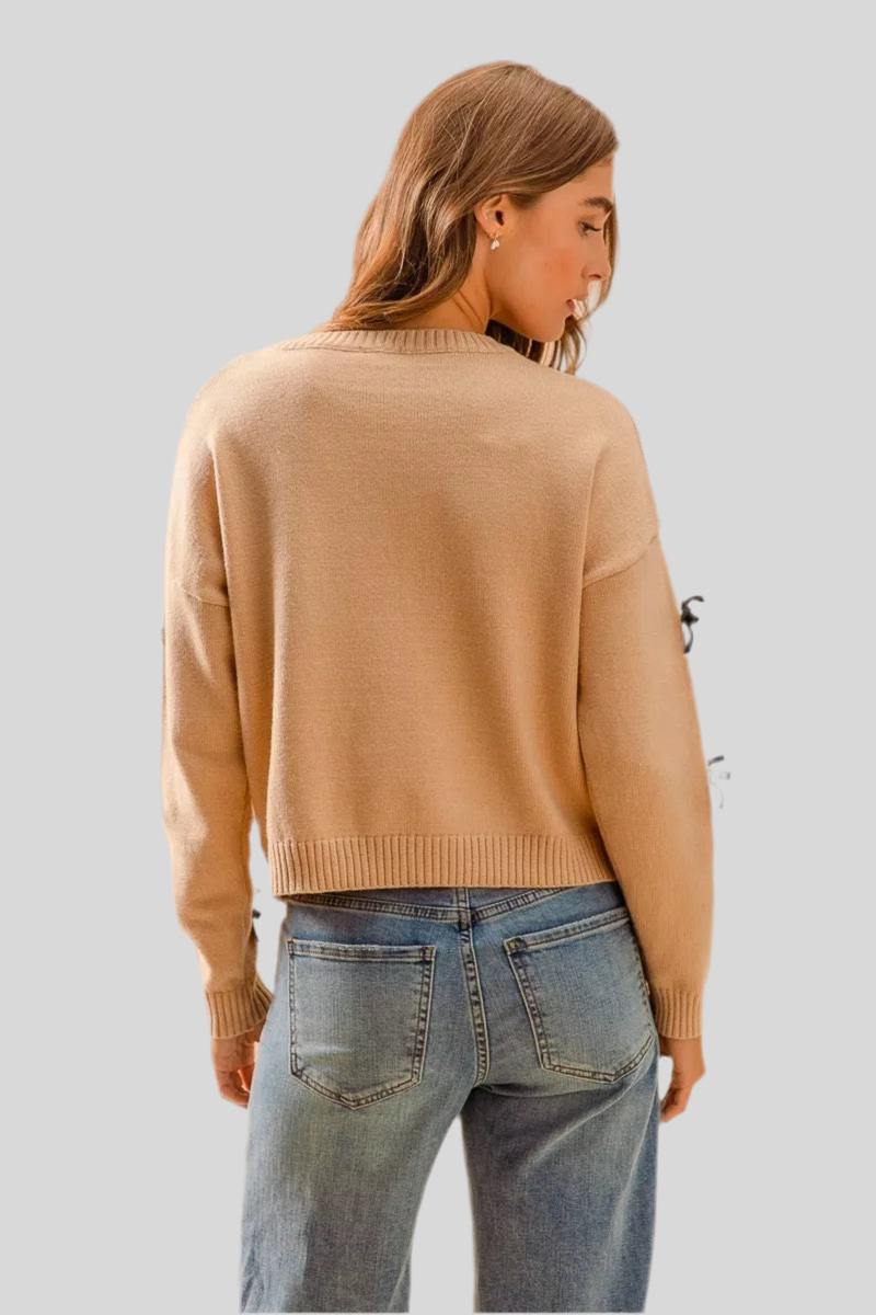 SO ME Ribbon Bow Applique Sweater