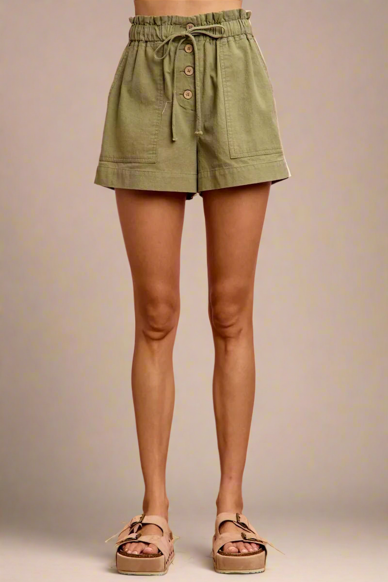 SO ME Paper Bag Patch Pocket Drawstring Twill Shorts