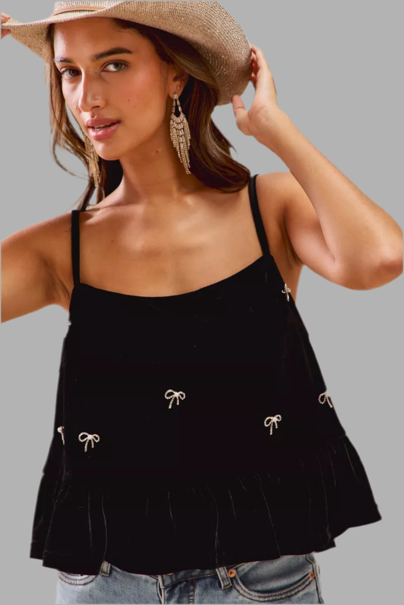 SO ME Holiday Velvet Ribbon Rhinestone Christmas Top
