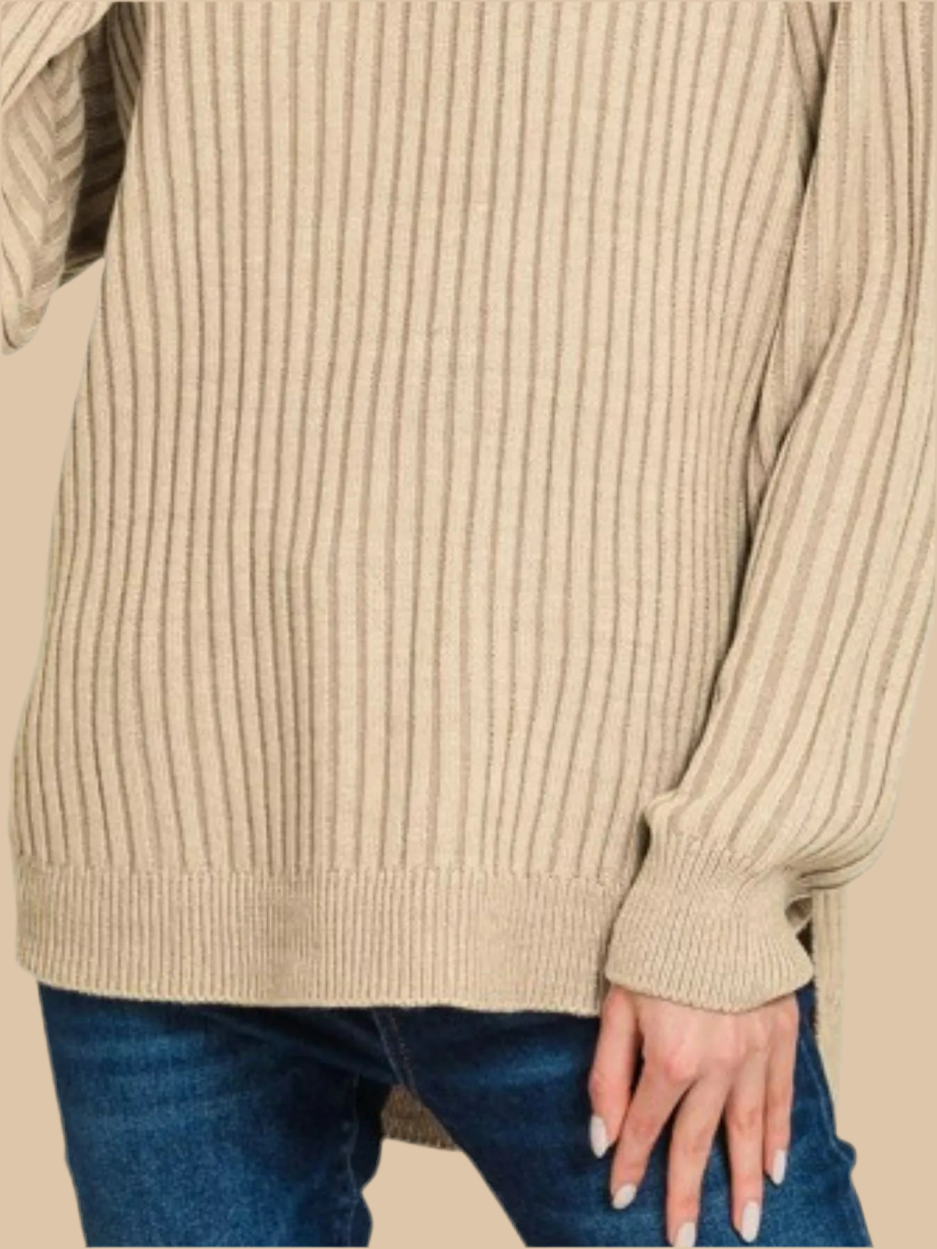 Zenana Curved Hem Two-Tone Ribbed Sweater