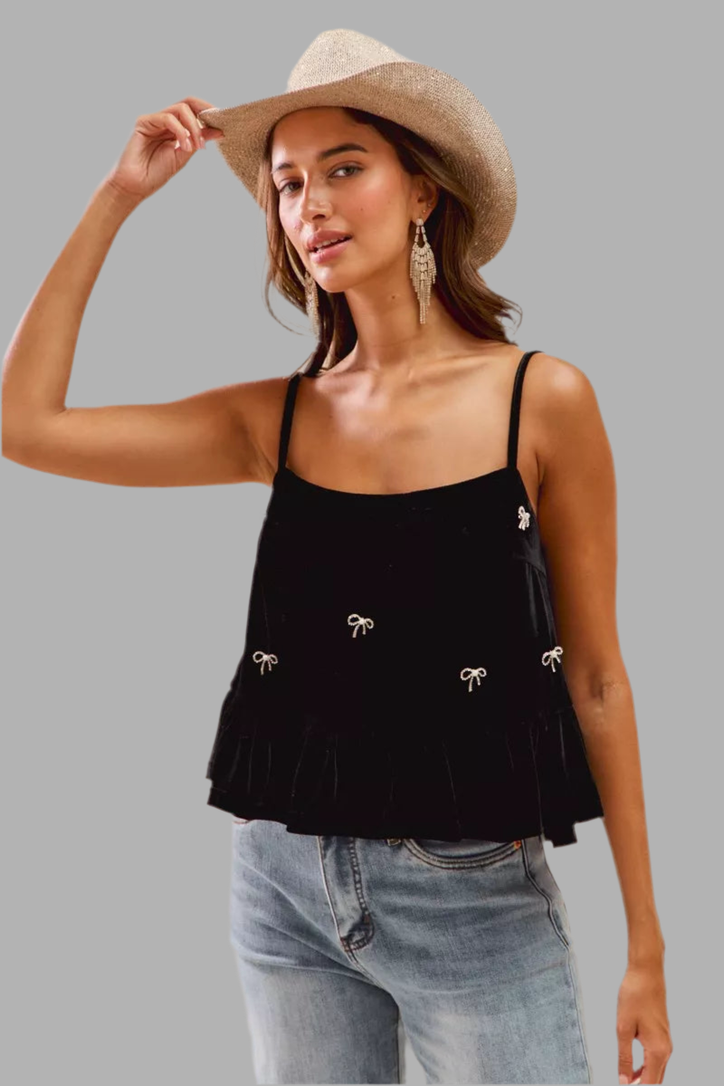 SO ME Holiday Velvet Ribbon Rhinestone Christmas Top