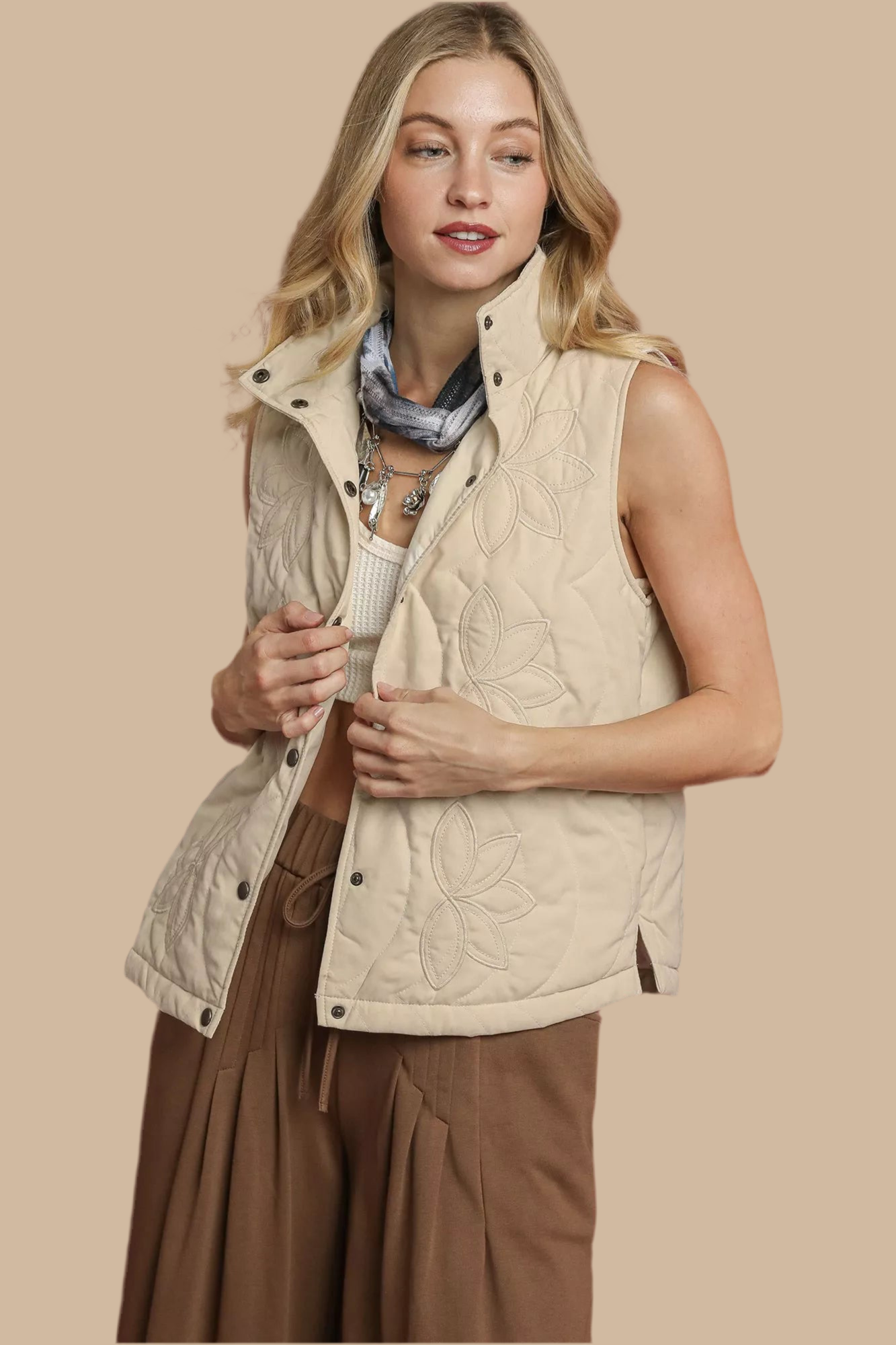 Umgee Quilted Embroidered Vest