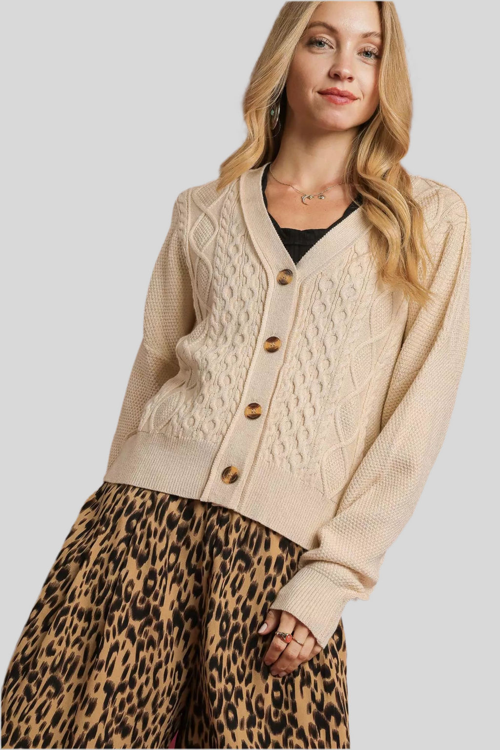 Umgee Chunky Cable Knit Cardigan