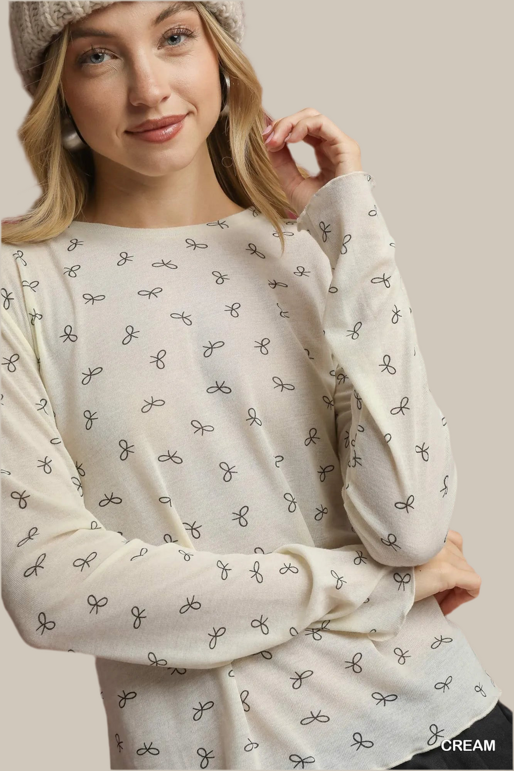 Umgee Bow Print Mesh Top