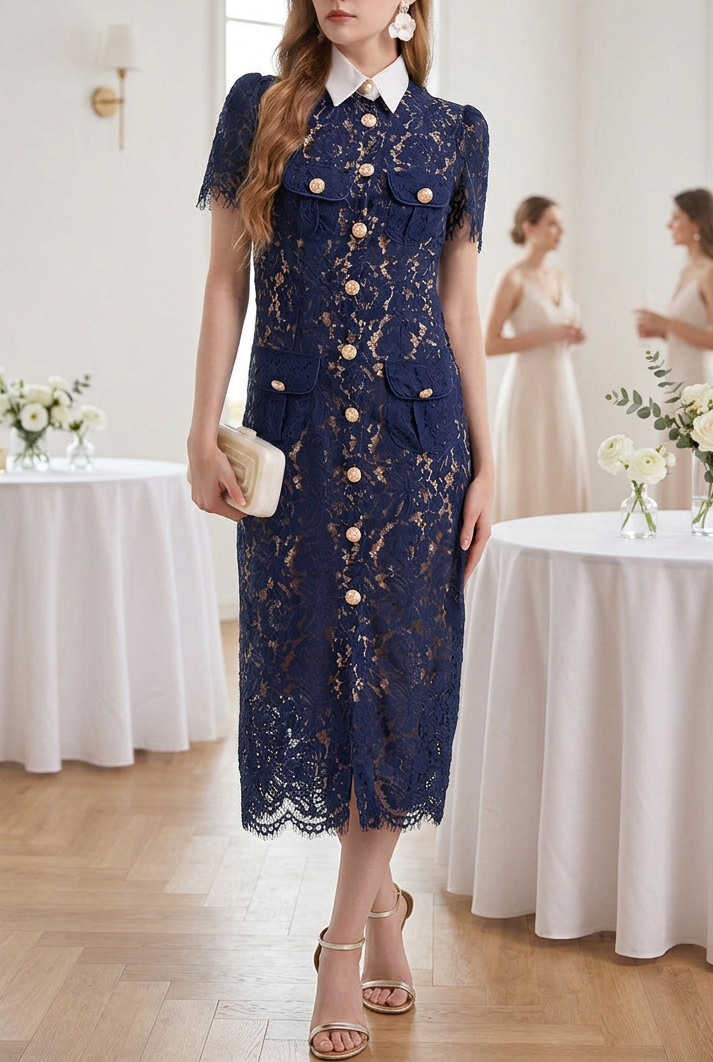 Lace Button-Down Midi Dress