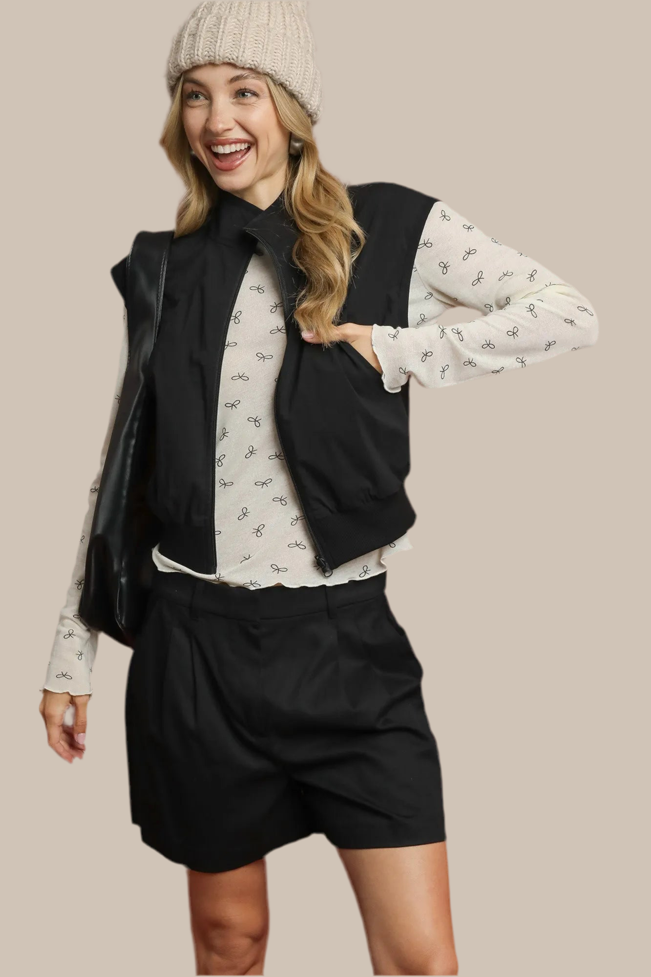 Umgee Bow Print Mesh Top