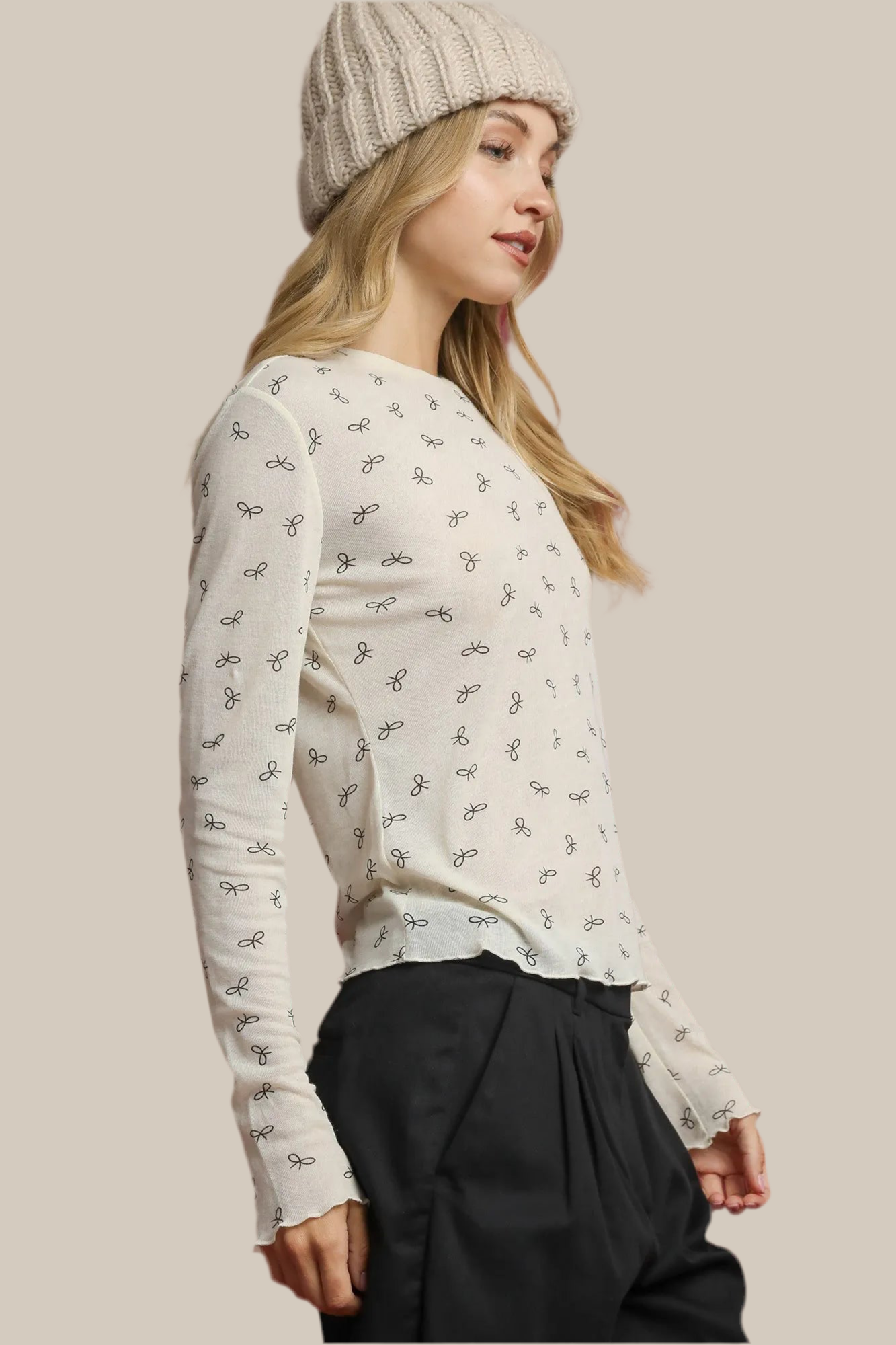 Umgee Bow Print Mesh Top