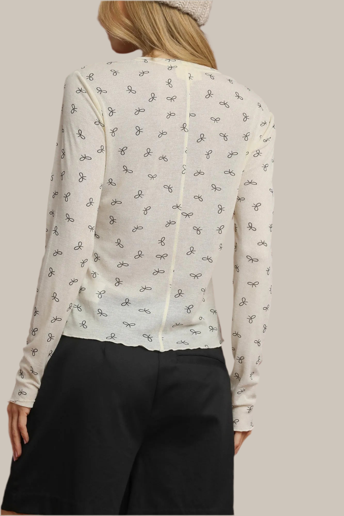 Umgee Bow Print Mesh Top