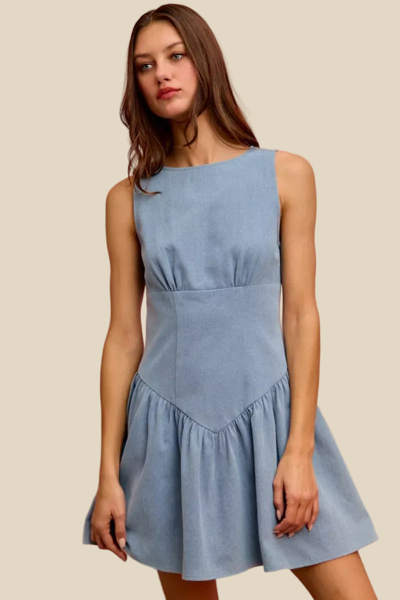 SO ME Fit And Flare Sleeveless Denim Mini Dress