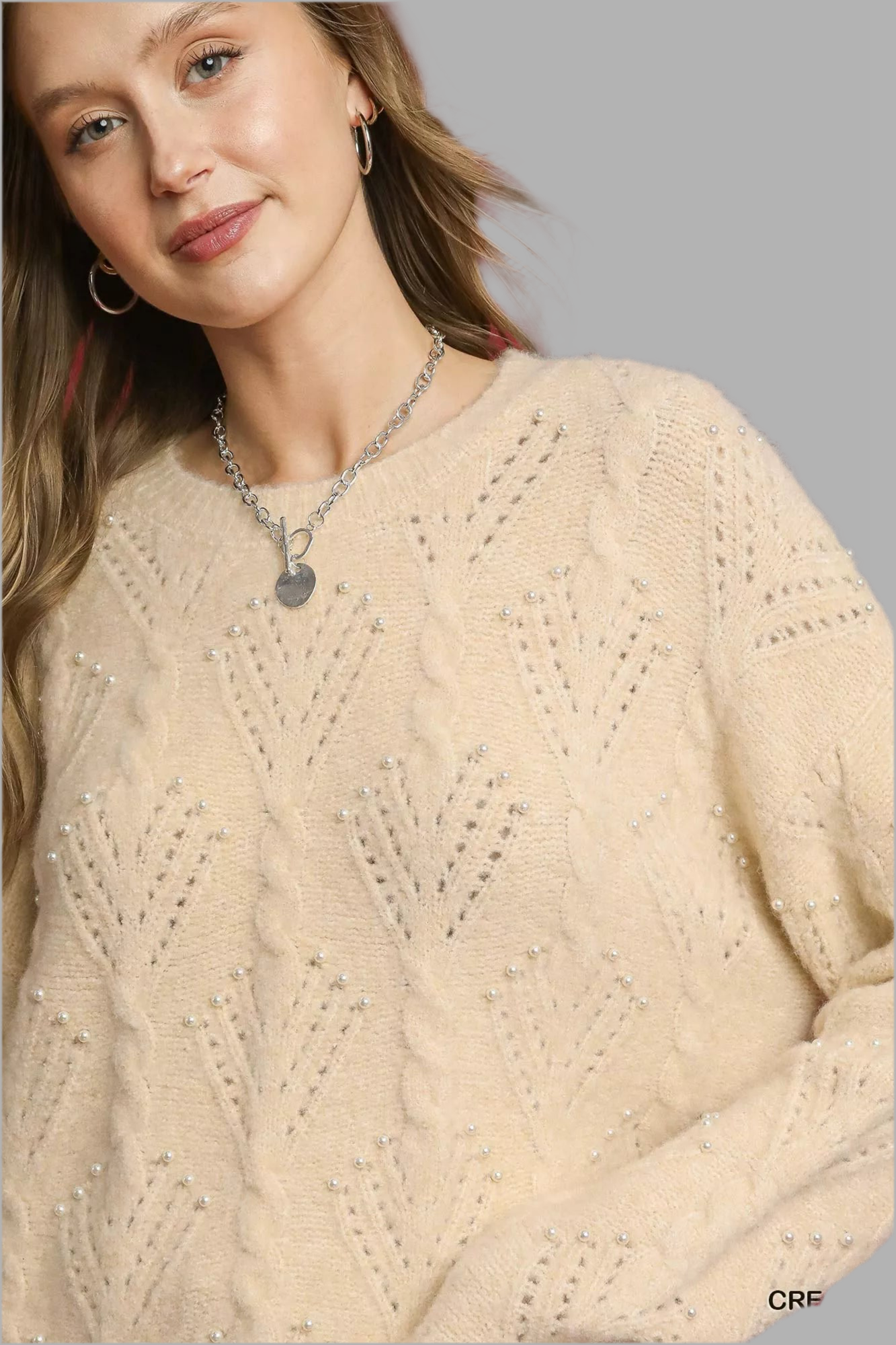 Umgee Pearl-Embellished Long Sleeve Sweater