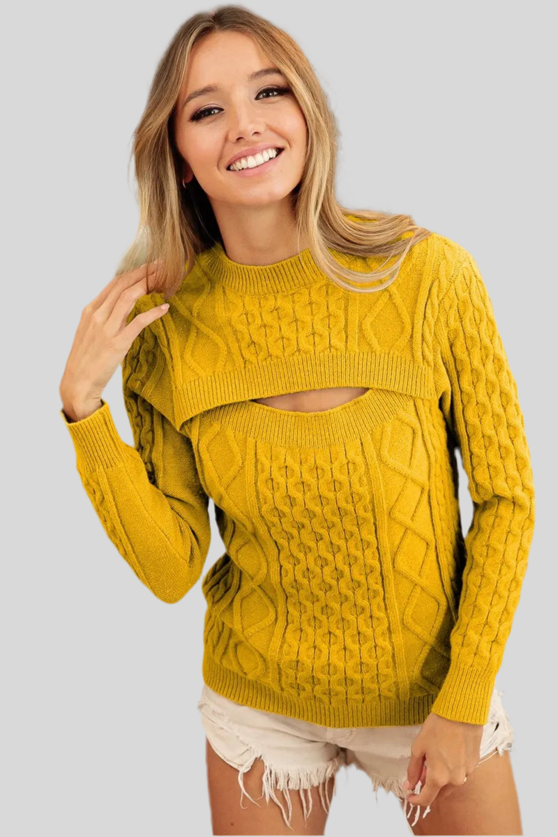 BiBi Cable-Knit Sweater with Cut Out Chest Detail