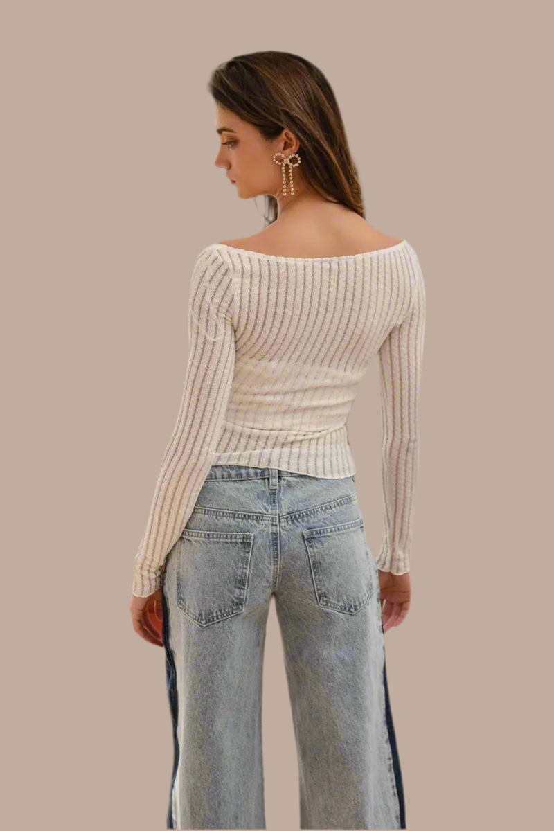 BiBi Textured Sheer Boat Neck Top