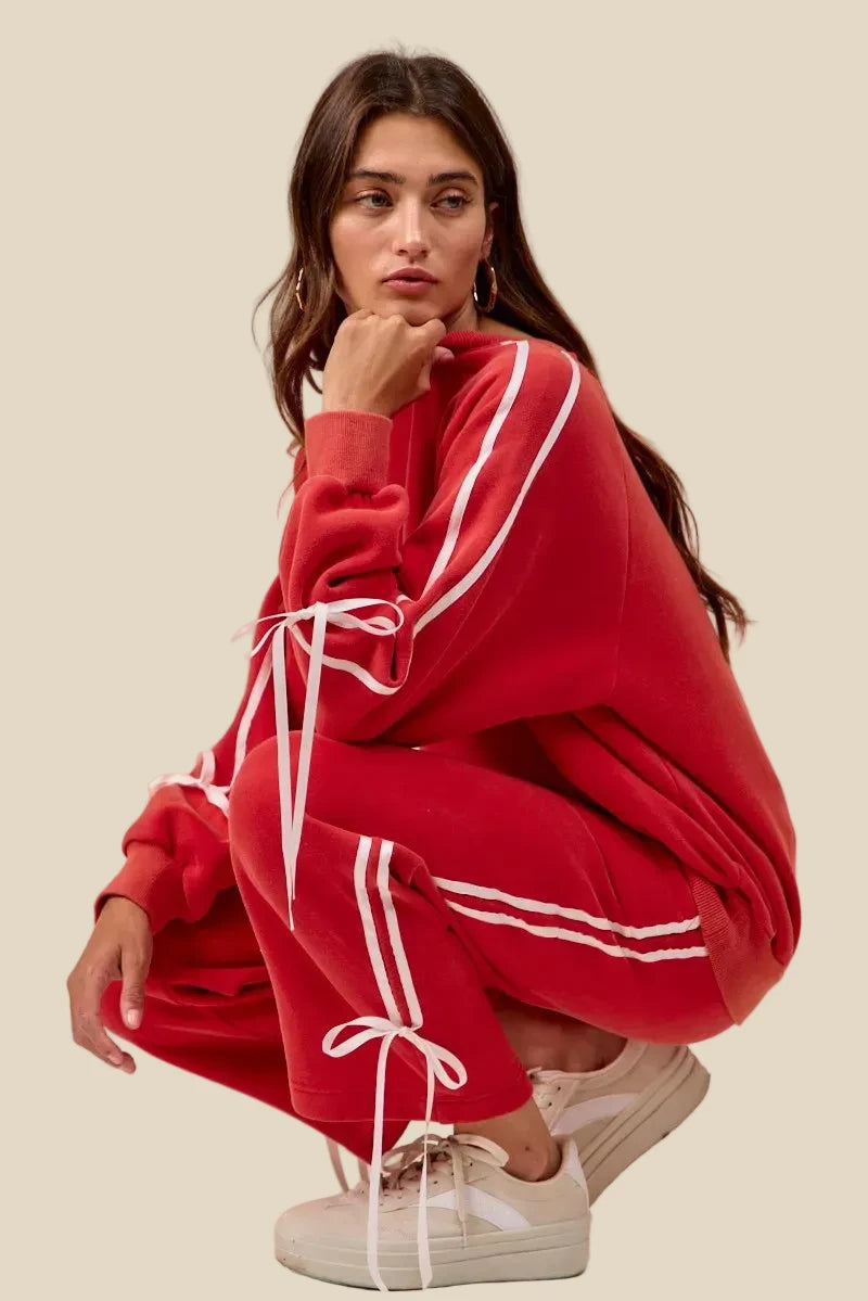 BiBi Side Lined Bow Details Fleece Sweatshirt