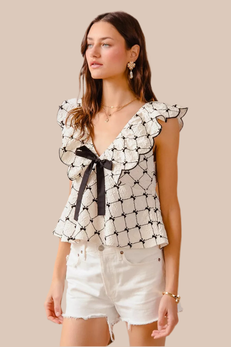 SO ME Bow Jacquard Woven Top