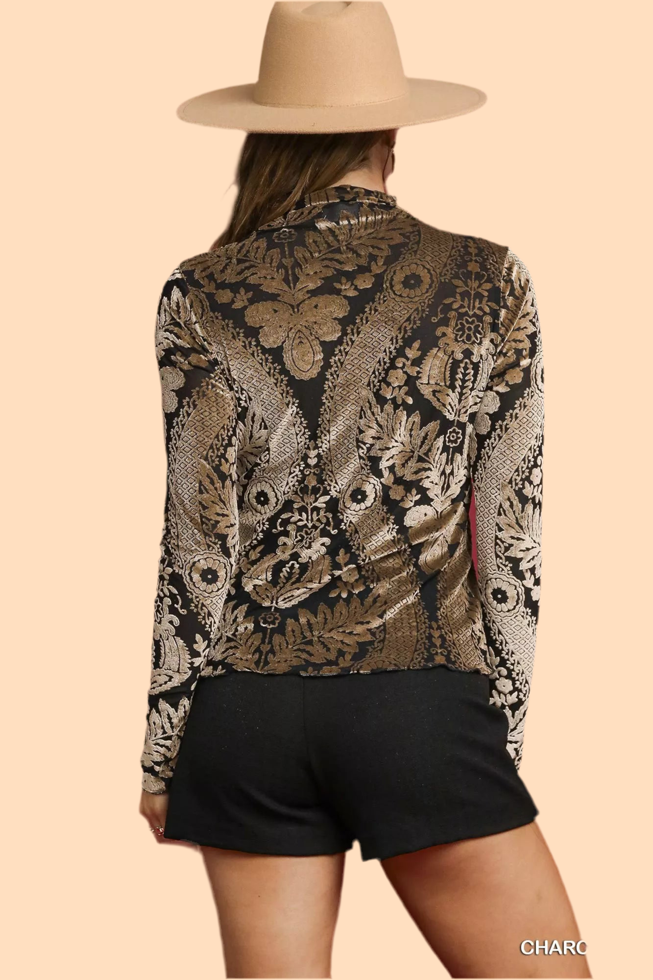 Umgee Damask Print Velvet Burnout Top