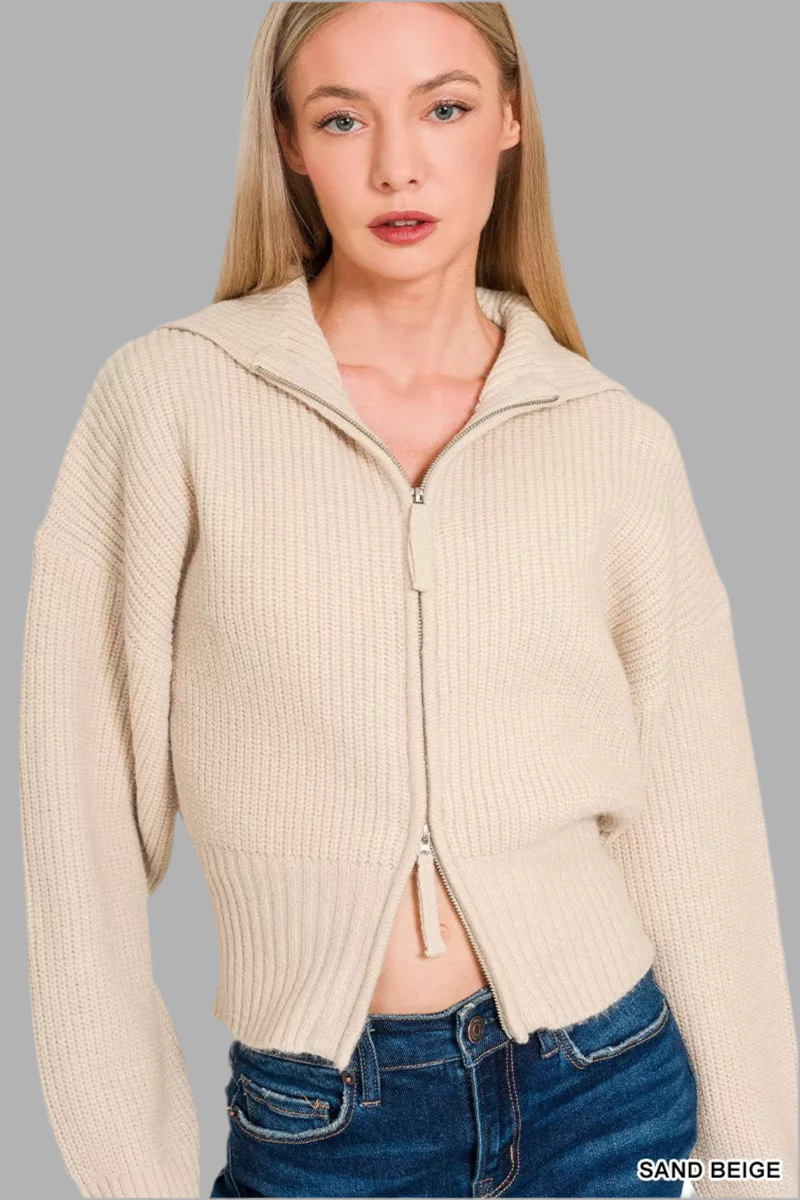 Zenana Ribbed Zip Up Cardigan Sweater – AZZA Lifestyles