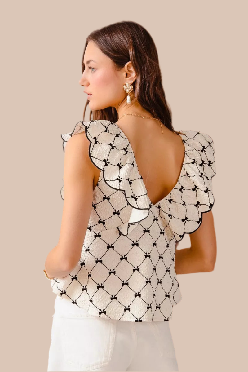 SO ME Bow Jacquard Woven Top