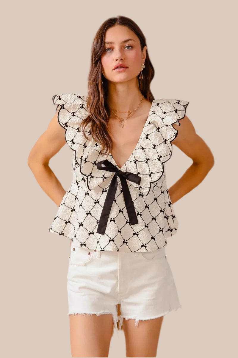 SO ME Bow Jacquard Woven Top