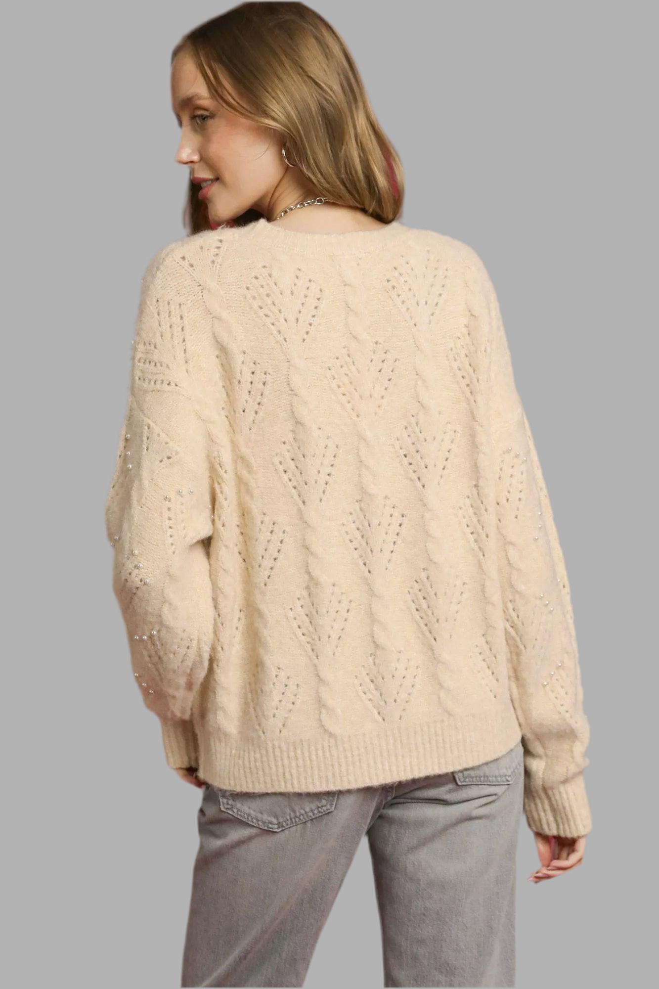 Umgee Pearl-Embellished Long Sleeve Sweater