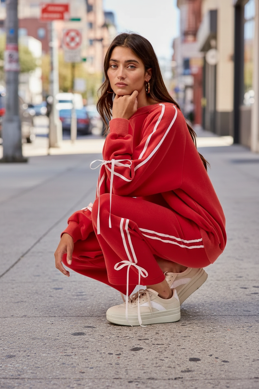 BiBi Side Lined Bow Details Fleece Sweatshirt