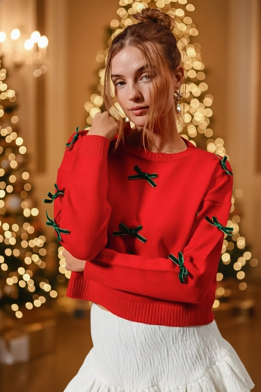 SO ME Ribbon Bow Applique Sweater