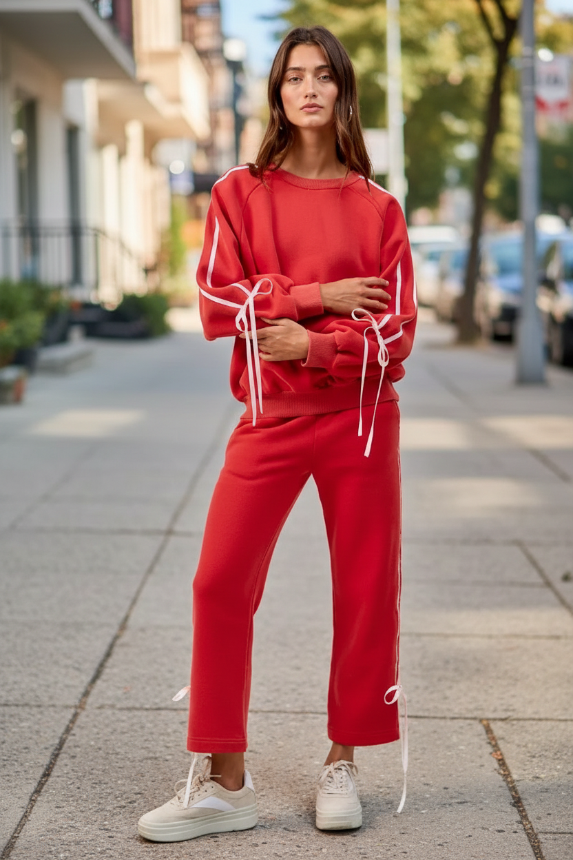 BiBi Side Lined Bow Details Fleece Sweatpants